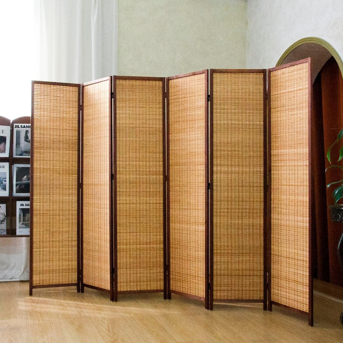 6 panel bamboo room divider screen,5.6 ft tall, main product view
