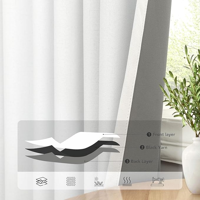 Black Out Curtains 63 Inch Long Small White Blackout Energy Saving Dining Room - Image 5