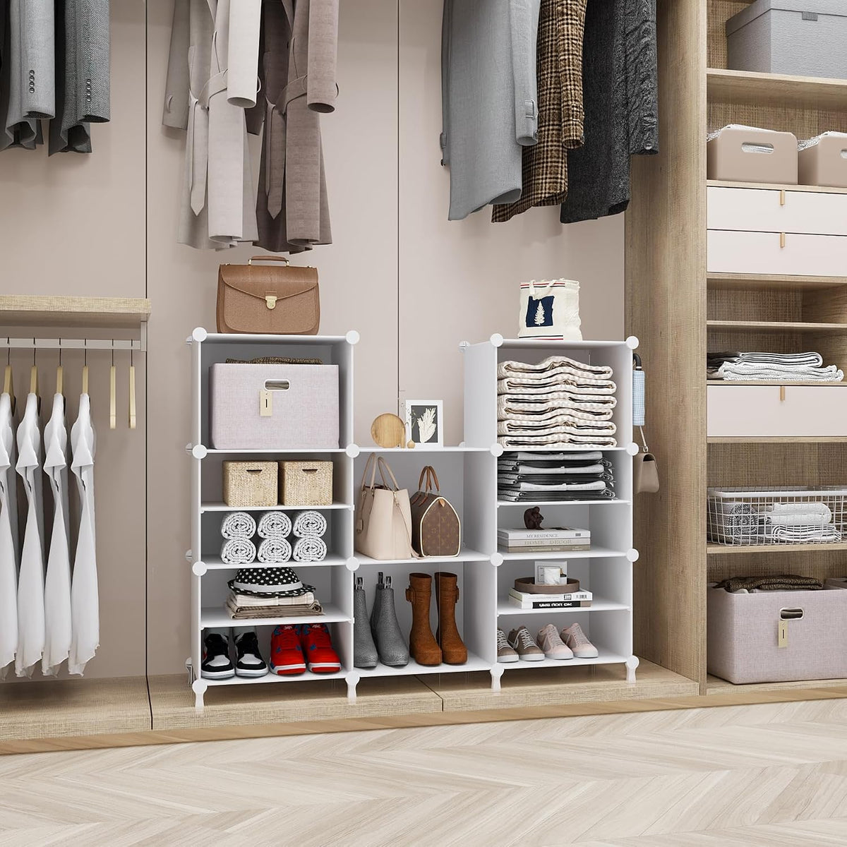 awtatos closet organizer 8 cube storage shelves, white, side view