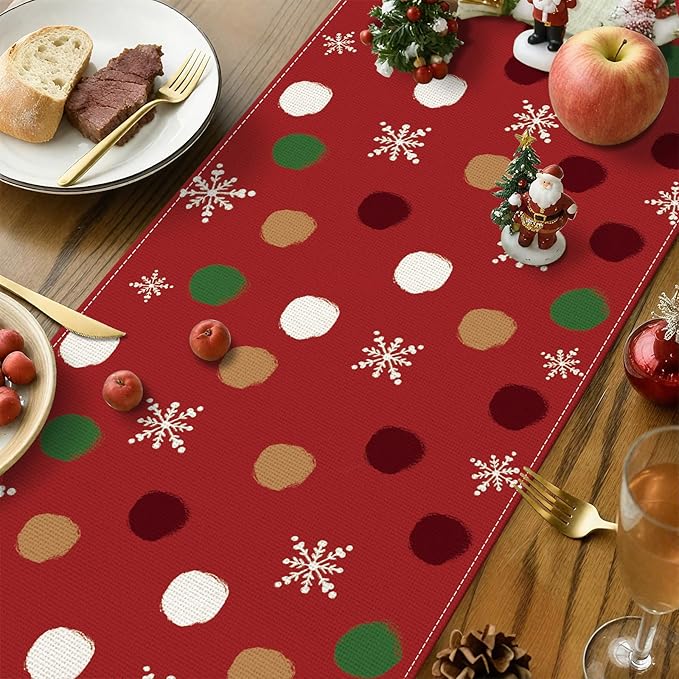OTOSTAR Snowman Snowflake Christmas Table Runner, Xmas Seasonal Winter Holiday - Image 3