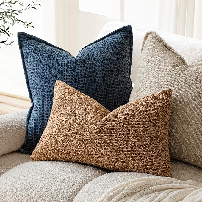Foindtower Textured Boucle Throw Pillow Covers Accent Solid Lumbar Pillow Cases - Image 5