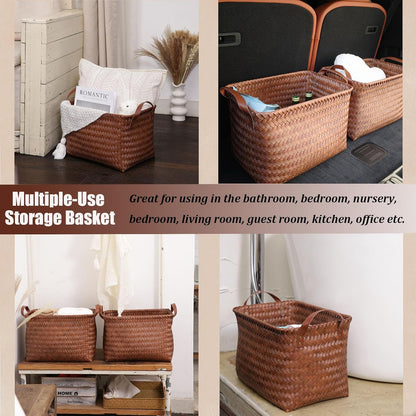 brownlily handwoven wicker storage baskets, pack of 4 on a desk or shelf