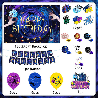 40Pcs Horror Birthday Party Decorations Blue Purple Theme Birthday Party Supplies Including Banner Hanging Swirls Balloons Backdrop Cake Toppers and Cupcake Toppers for Halloween Parties Decorations