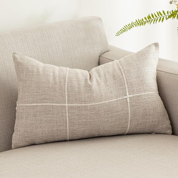 vctops Rustic Lattice Cotton Linen Decorative Throw Pillow Cover Embroidery by vctops
