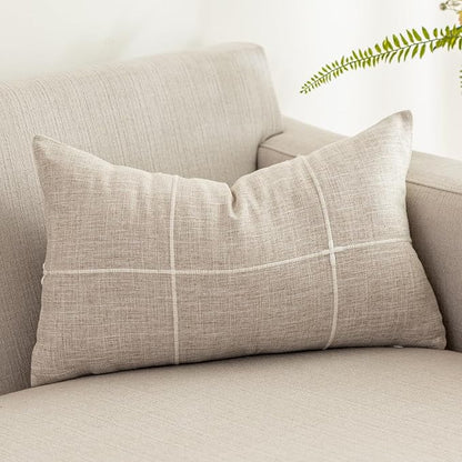 vctops Rustic Lattice Cotton Linen Decorative Throw Pillow Cover Embroidery by vctops
