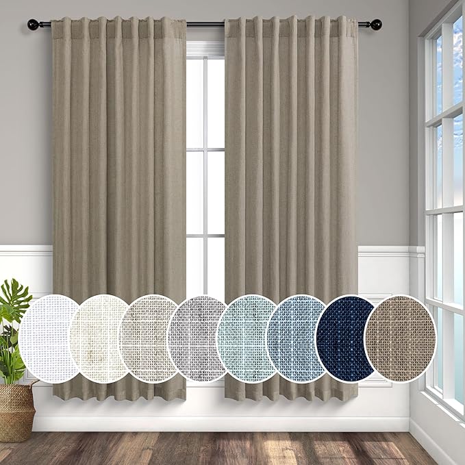 Pitalk Taupe Linen Curtains 63 Inch Length 2 Panels Soft Thick Linen Textured by Pitalk