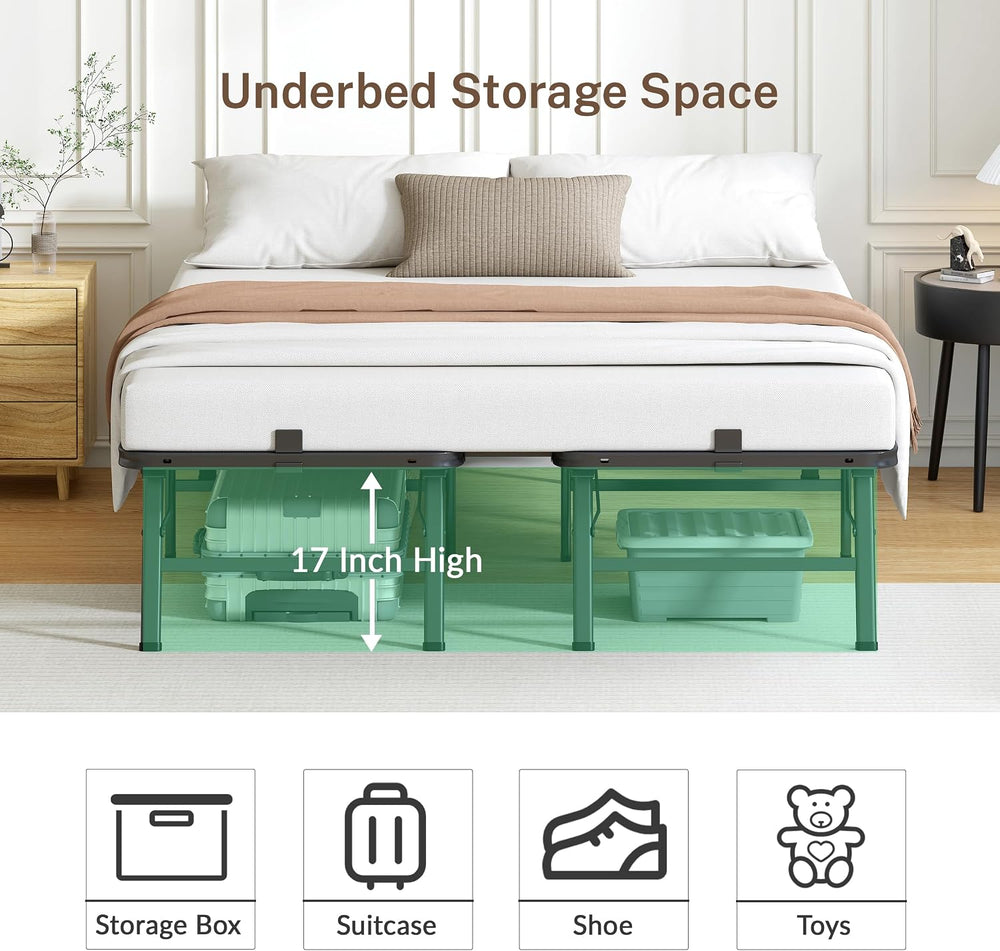 VIPSHOW 18 Inch Queen Metal Folding Bed Frame,Tool-Free Assembly Platform