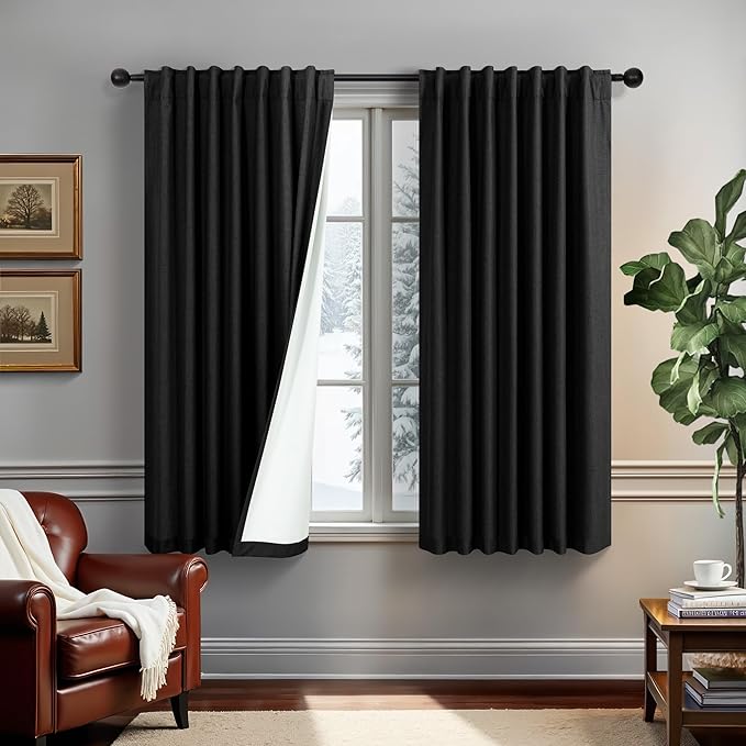 54 Inch Curtains Length 2 Panels Set 100% Blackout Modern Black Out Linen Drapes by DANCURTON