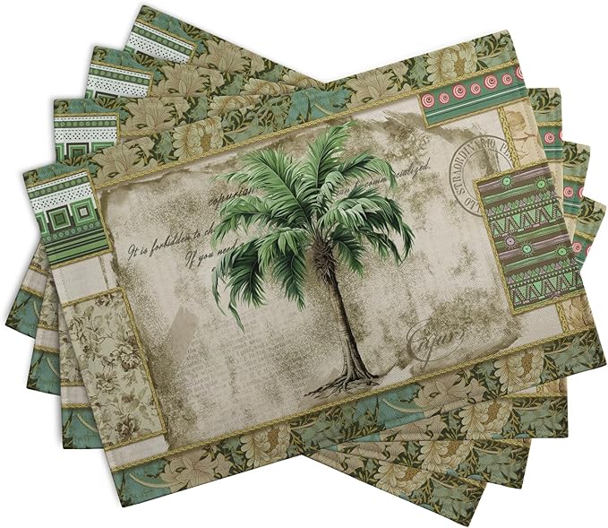 Tropical Palm Tree Placemats Set of 4 Summer Vintage Green Leaf Kitchen Table - Image 2