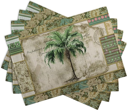 Tropical Palm Tree Placemats Set of 4 Summer Vintage Green Leaf Kitchen Table - Image 2