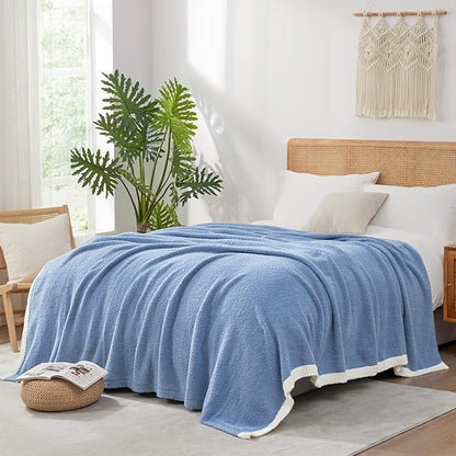 Snuggle Sac Blue Bedding Blankets Queen Size 90x90 inches, Reversible by SnuggleSac