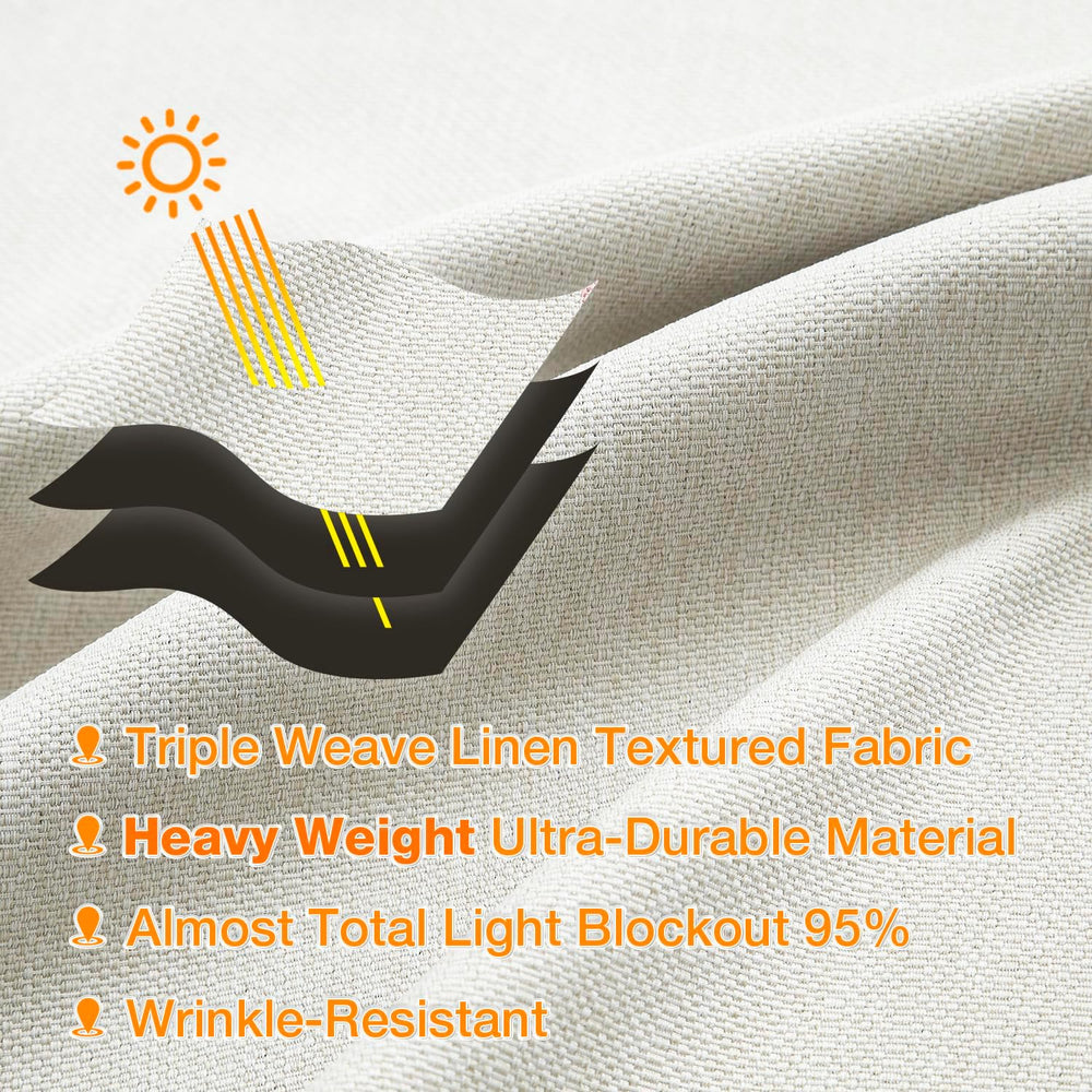True Blackout Natural Linen Curtains for Bedroom Living Room 40x95" 2 Beige