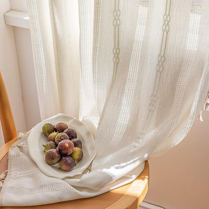 ENJOYBRIDAL Off White Curtains 96 Inch Length 2 Panels Boho Semi Sheer Drapes by ENJOYBRIDAL