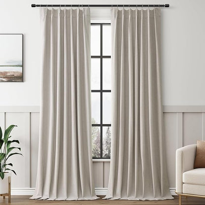 Apricot 100% Blackout Pinch Pleated Linen Curtains 108 Inches Long by Aersas