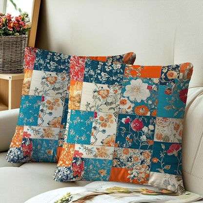 Floral Throw Pillow Covers 18x18 Set of 2 | Decorative Patchwork Like Cushion - Image 3