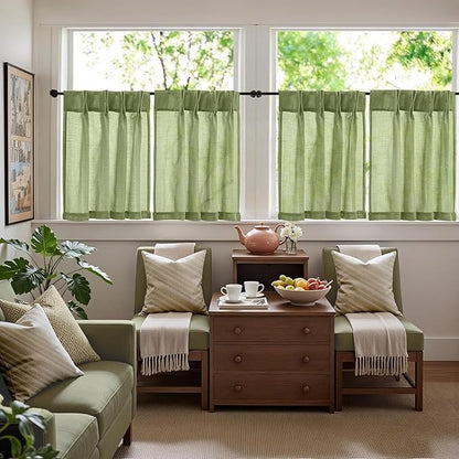 jinchan Linen Pinch Pleated Kitchen Curtains 30 Inch 2 Panels, Natural Linen - Image 8