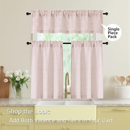 Blush Pink Kitchen Curtains 24 Inch Length 2 Panels, Light Filtering Faux Linen - Image 5