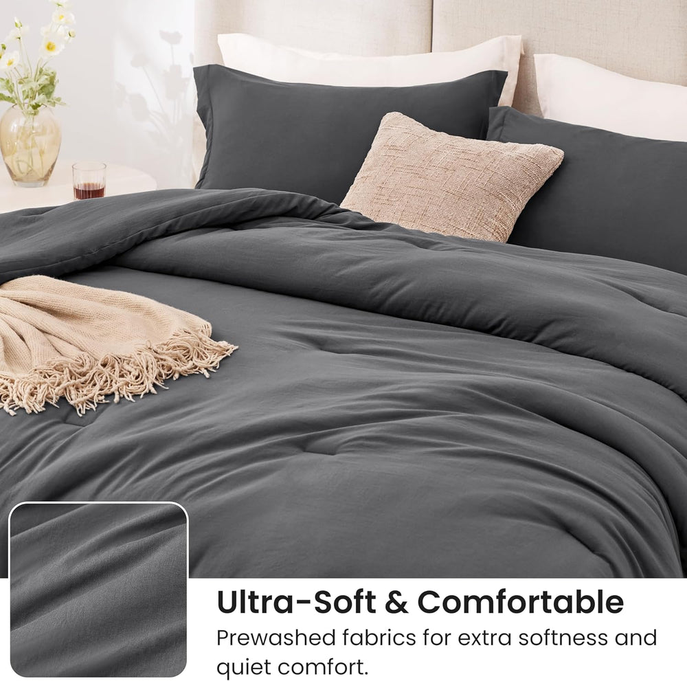 Love's cabin Dark Grey Queen Comforter Set, 3-Piece Prewashed Bed Set