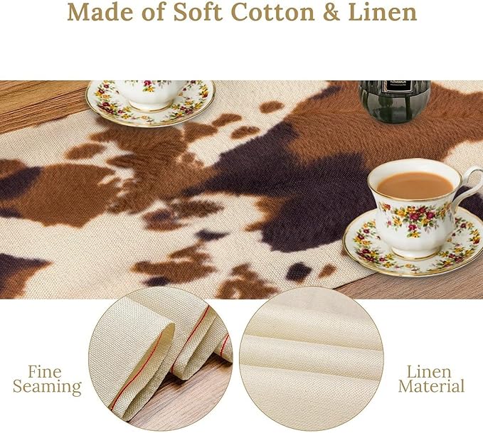 Cow Print Table Runner Animal Fur Skin Brown Cowhide Rustic Hunter Theme - Image 4