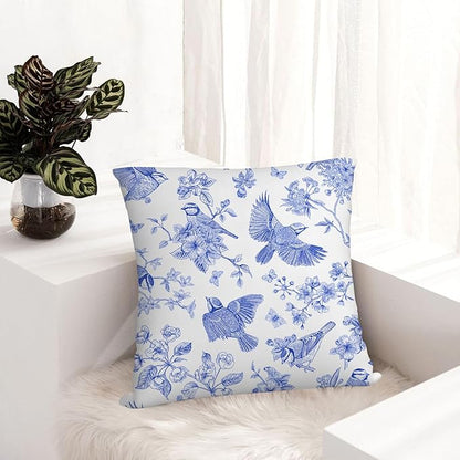 Blue Floral Bird Pillow Covers 18x18 Inch, Chinoiserie Throw Pillow Cases Set - Image 4