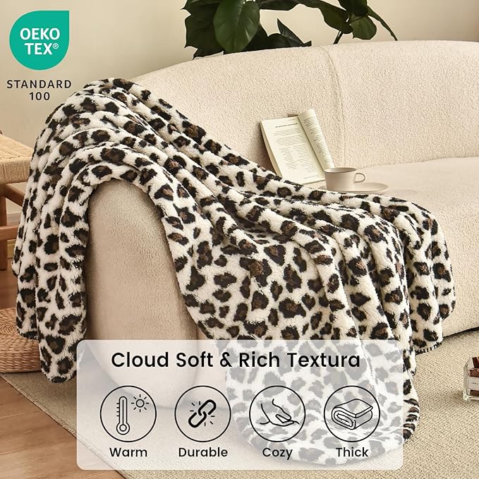 PHF Leopard Print Sherpa Fleece Throw Blanket - Image 2