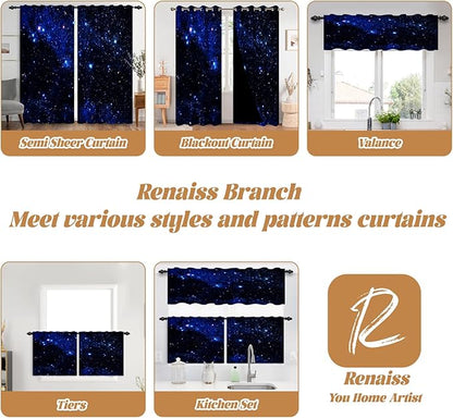 Renaiss 53 x 63 Inch Universe Starry Sky Kitchen Curtains Night Blue Galaxy - Image 7
