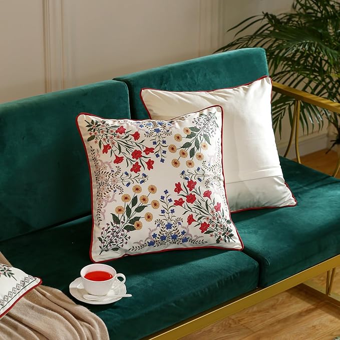 ISAENNE Design Square Vintage Floral Throw Pillow Covers 18"x18" Set of 2 - Image 2