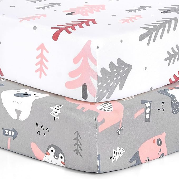 BROLEX 2 Pack Mini Crib Sheets, Stretchy Portable Fitted Playard Sheet Set by BROLEX