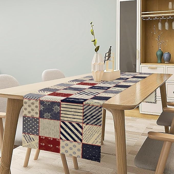 Navigation Striped Patchwork Plaid Table Runner Anchor Compass Polka Dot Table - Image 2