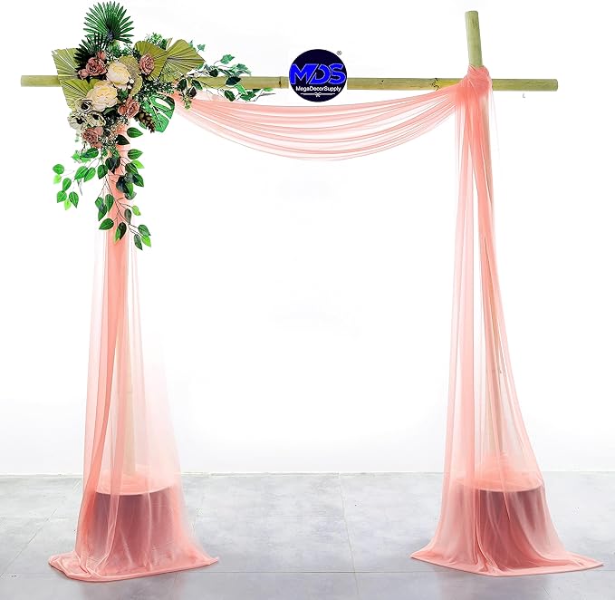 MDS Halloween Chiffon Draping Fabric - 2 Panel, 30" Wide x 50ft Long - Sheer Spooky Arbor & Canopy Drapery for Haunted House Backdrops, Party Ceilings, DIY Costumes & Themed Events - Peach (Pack of 2)