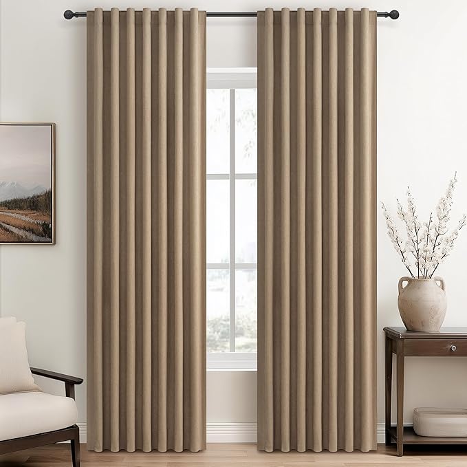 100% Blackout Curtains 86 Inch Length 2 Panels Set Farmhouse Style by QJMYDECO
