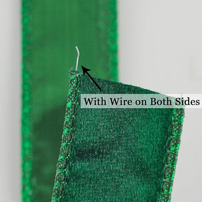 MEEDEE Dark Green Velvet 1 inch Thin Hunter Green Wired Ribbon 25 Yards Spool - Image 4