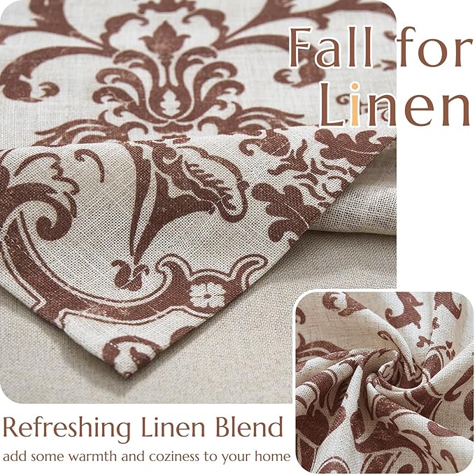 jinchan Linen Valance Curtain for Kitchen Vintage Damask Floral Blackout - Image 8