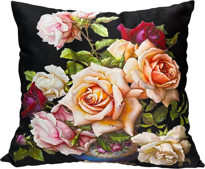 Elegant Velvet Floral 28x28 Pillow Cover Double Sides Handmake Rose Bouquet by whooplaArt