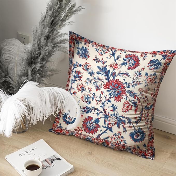 Bohemian Pillow Covers | Vintage Floral & Carpet Design | Double Sided Blue - Image 4