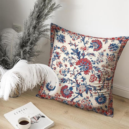 Bohemian Pillow Covers | Vintage Floral & Carpet Design | Double Sided Blue - Image 4