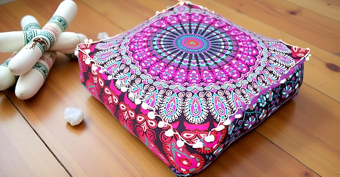CRAFT KALA Pink Peacock Large Hippie Mandala Meditation Floor Ottoman Pillow - Image 3