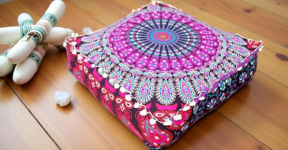 CRAFT KALA Pink Peacock Large Hippie Mandala Meditation Floor Ottoman Pillow - Image 3