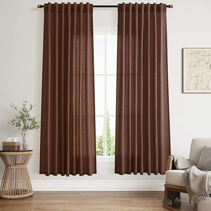 Mocha Brown Semi Sheer Curtains 72 Inches Long 2 Panels by Nanspring