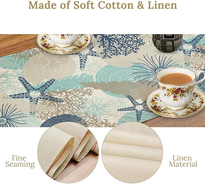 Marine Life Table Runner, Sea Underwater World Ocean Creature Table Runner - Image 4