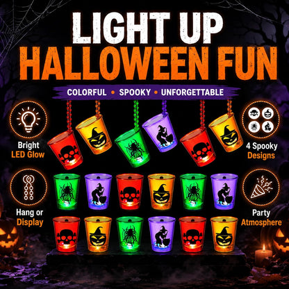 Henoyso 24 Pcs Halloween Shot Glass on Beaded Necklace Skull Plastic Shot Glasses Ghost Cups Assorted Glass Necklaces Bulk for Halloween Party Favors Decorations Supplies (Stylish Style)