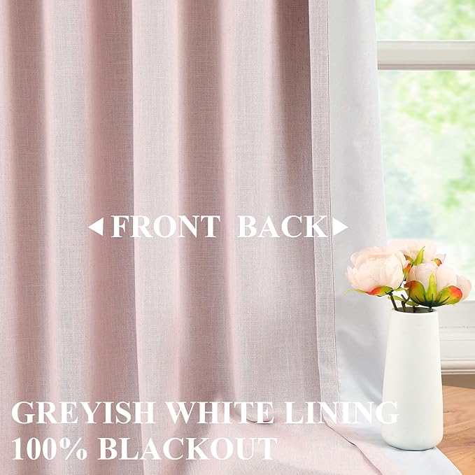 Vision Home Soft Pink Pinch Pleated Full Blackout Curtains Linen Blended Room - Image 2