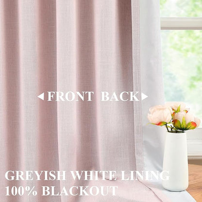 Vision Home Soft Pink Pinch Pleated Full Blackout Curtains Linen Blended Room - Image 3