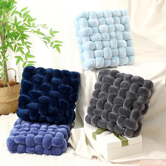 Wenqik 4 Pcs Square Knot Pillows Knotted Plush Soft Throws Accent Pillows - Image 2