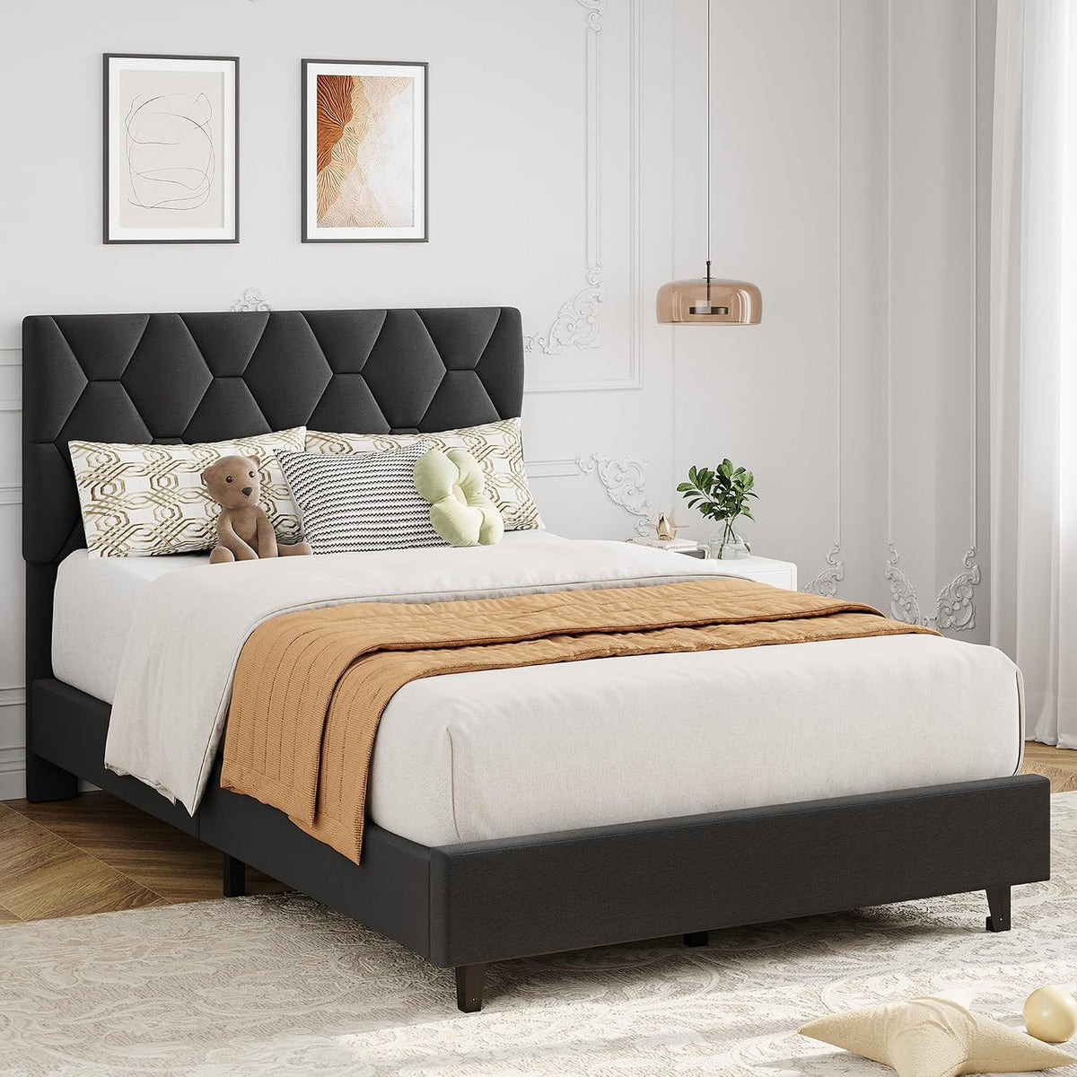 gaomon twin size platform bed frame with adjustable, side view