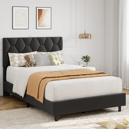gaomon twin size platform bed frame with adjustable, side view