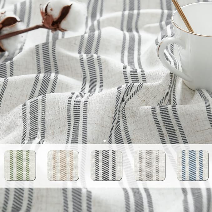 jinchan Striped Kitchen Curtain Linen Farmhouse Cafe Curtain 24 Inch Tiers - Image 9