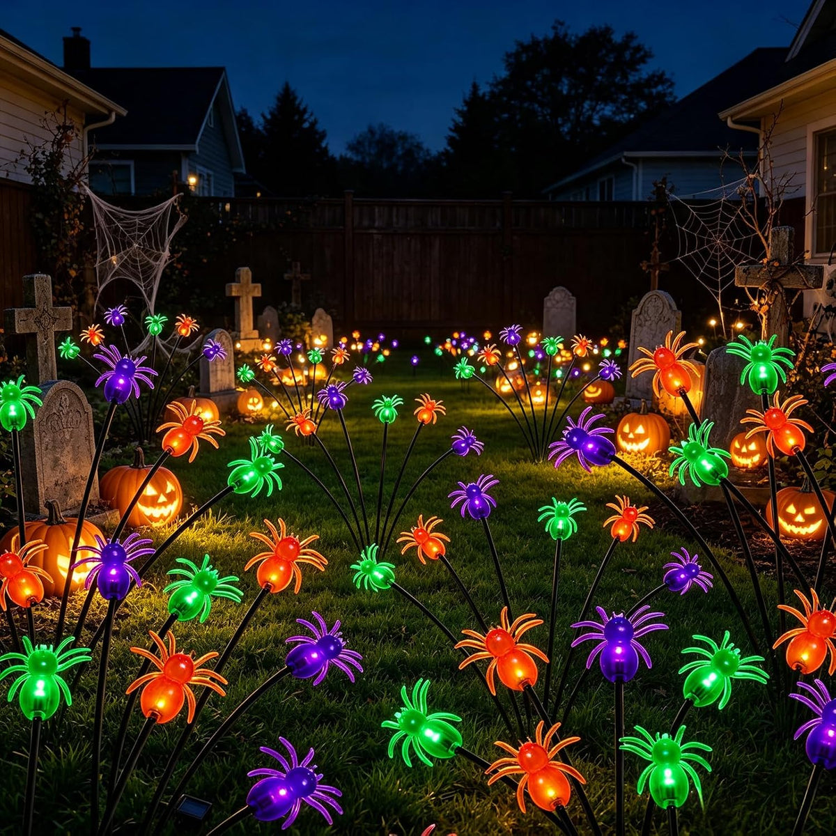 4Pack Spider Solar Halloween Decorations,Solar Firefly Swaying Lights