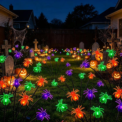 4Pack Spider Solar Halloween Decorations,Solar Firefly Swaying Lights