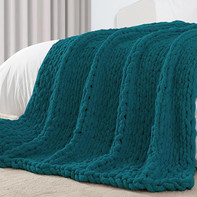 Carriediosa Chunky Knit Throw Blanket 60" X 80" Twin, 100% Hand Made Large by Carriediosa
